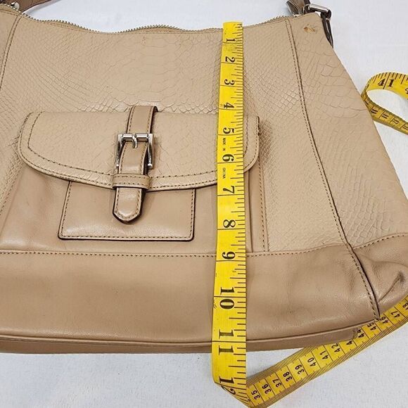 Coach Charlie Python Embossed Leather Tote Shoulder Bag Beige Zip Closure F31283 - Picture 12 of 13